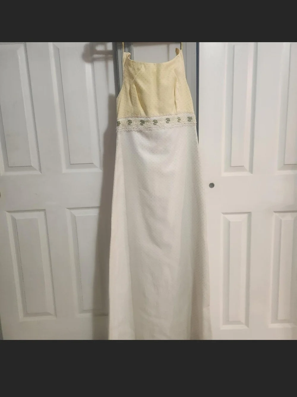Vintage 60s 70s Yellow Swiss Dot Maxi Dress Bridgerton Ribbon Bow Back